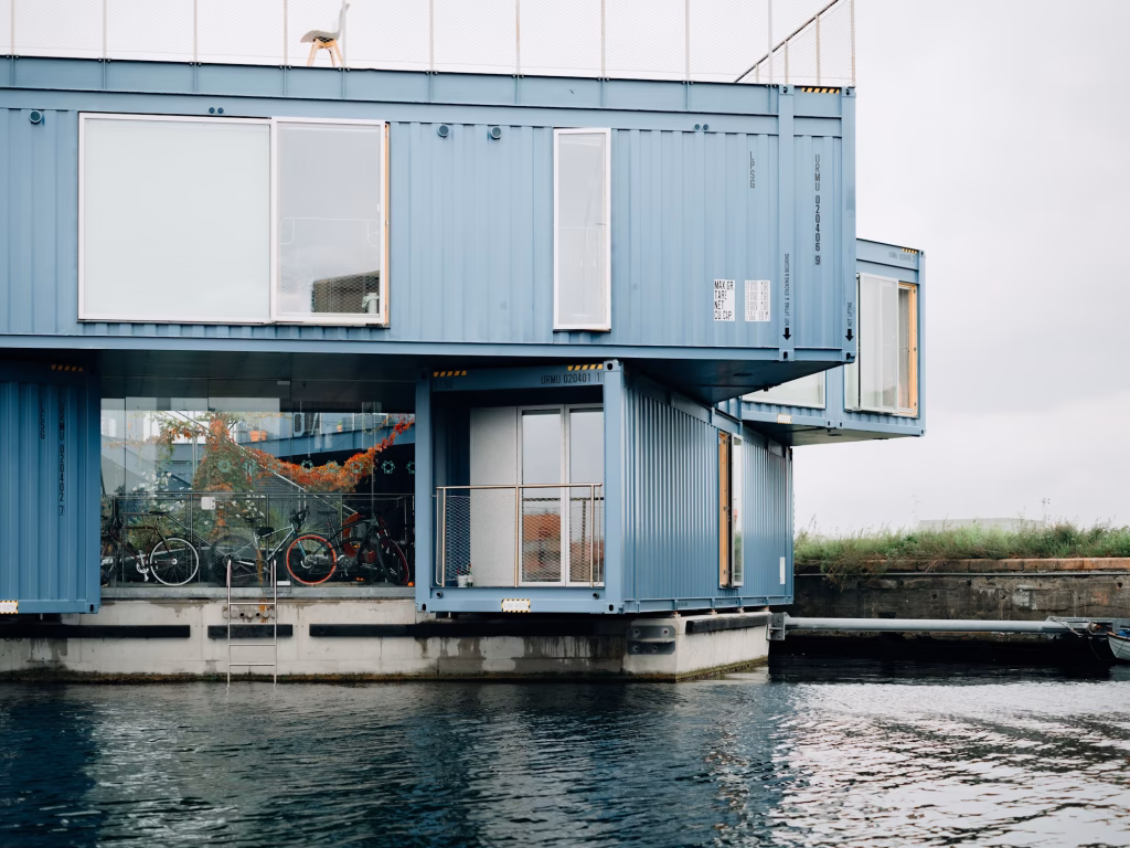 Shipping container houseboat