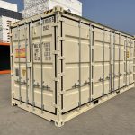 Weatherproof container storage pods with side doors