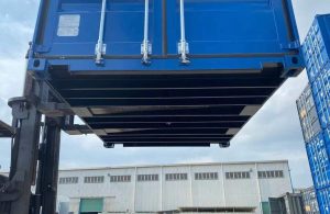 Mini blue container with forklift