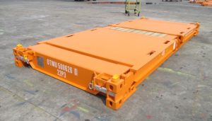 A folded flat rack container