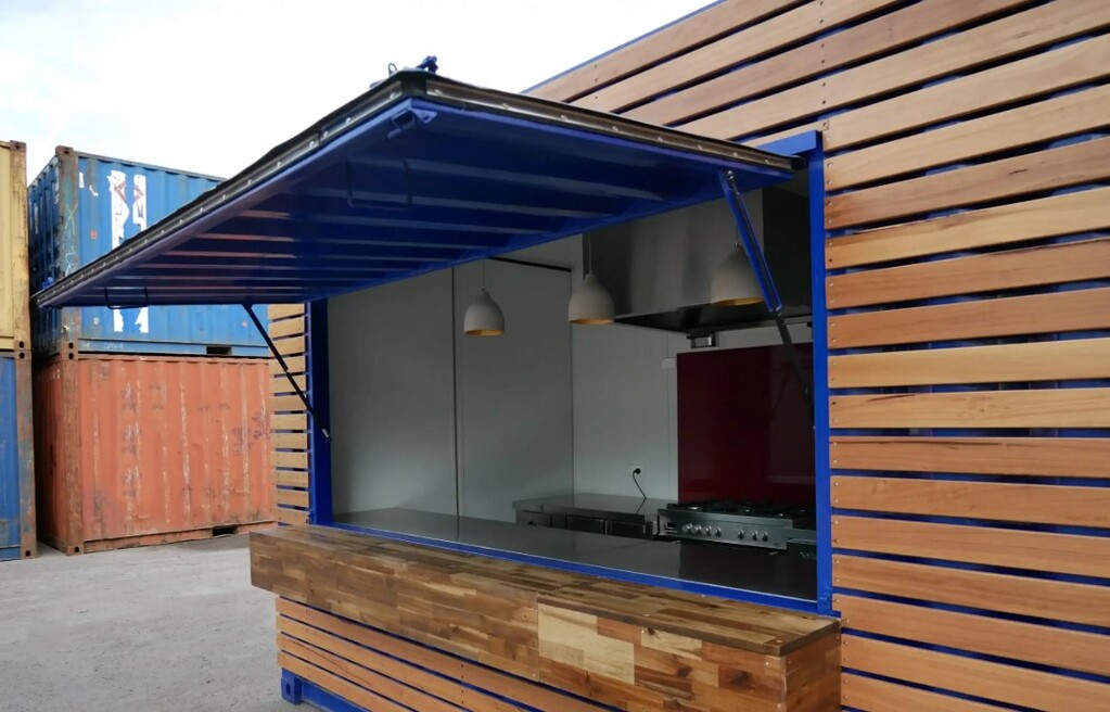Shipping Container Cafe with Timber Facade