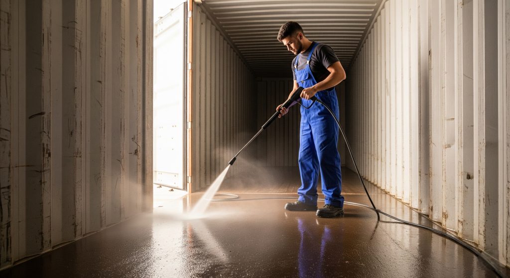 Clean shipping container floors