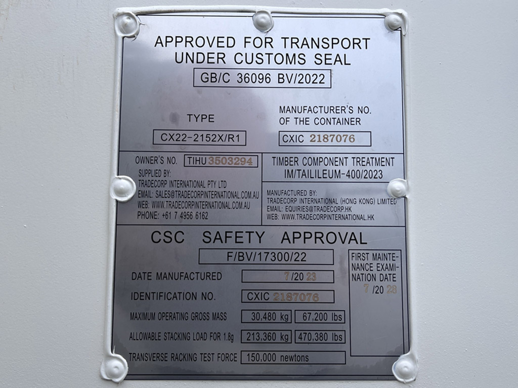 CSC Plate of a shipping container