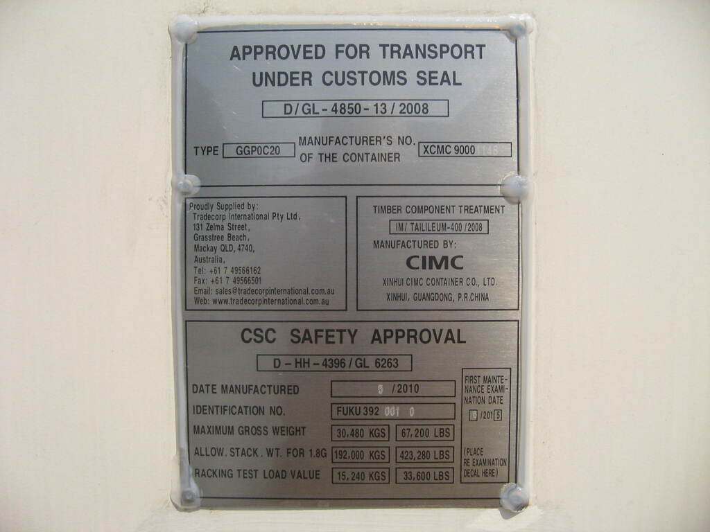 CSC plate of a conex container