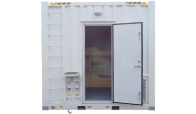 10 feet White Container Cabins rear view door open