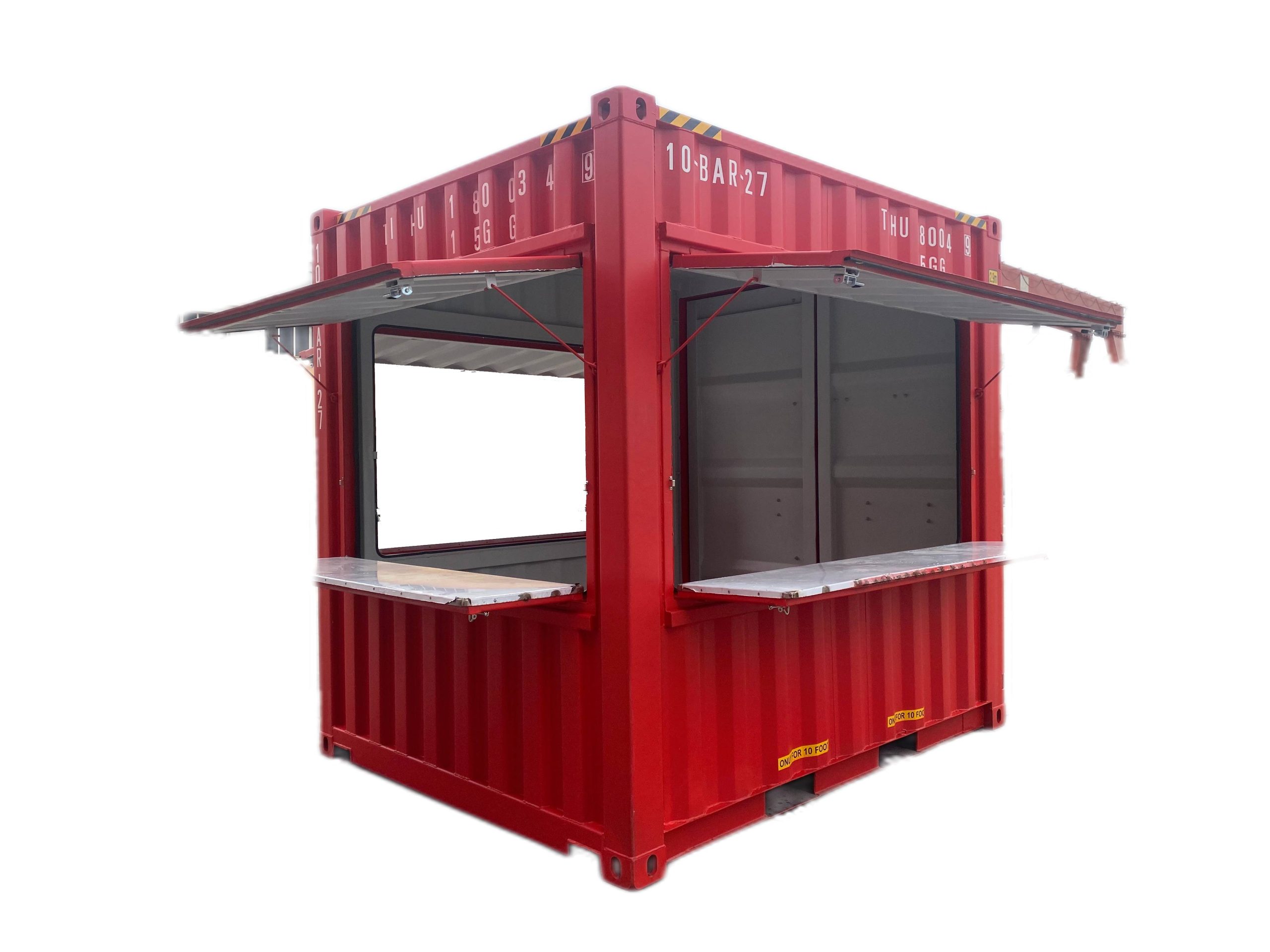 10 feet Red High Cube Cafe with Large Serving Windows