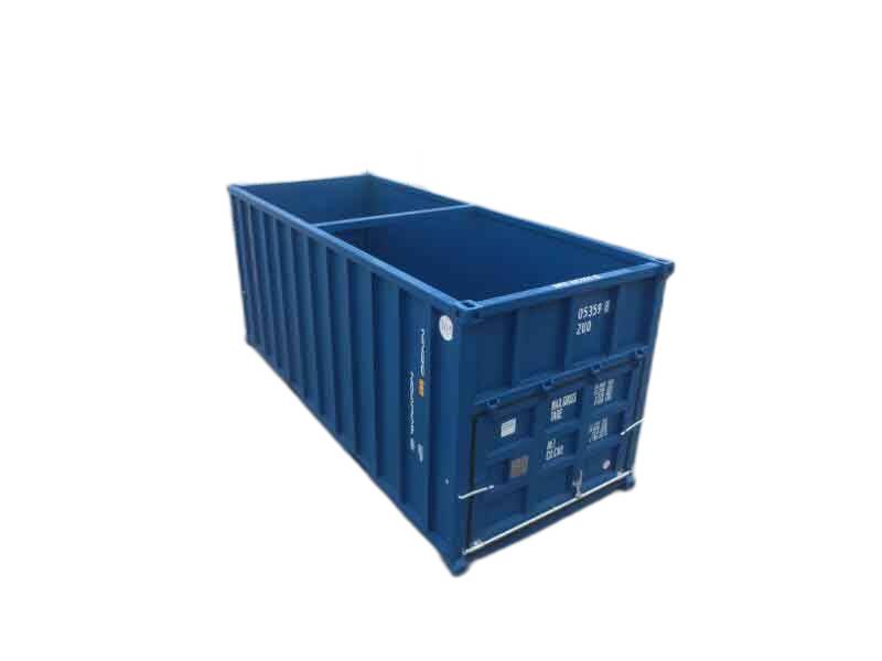 20' Blue General Purpose Bulk Material container top and side view